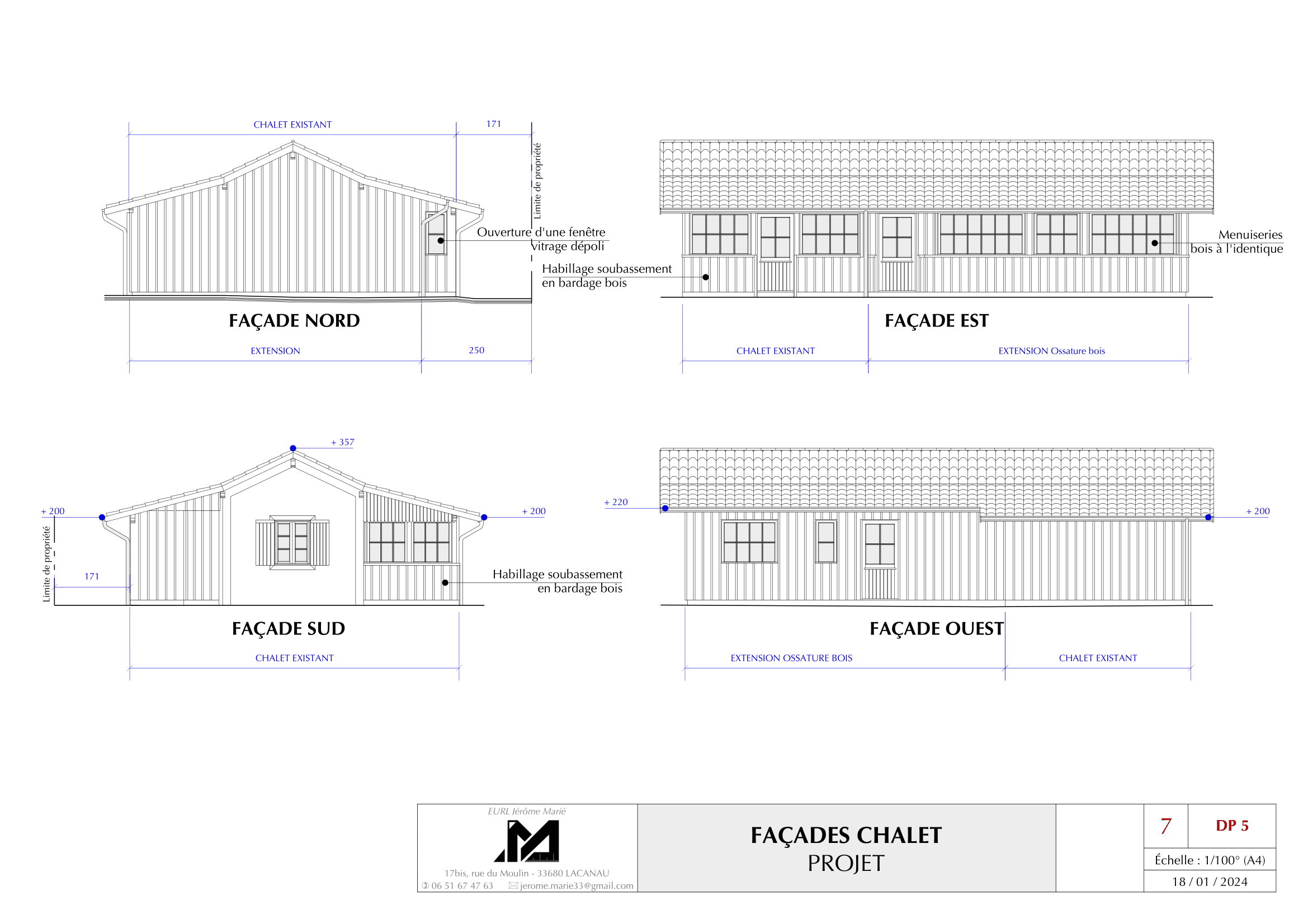 lacanau-extension-chalet-facades projet extension d'une maison à Lacanau